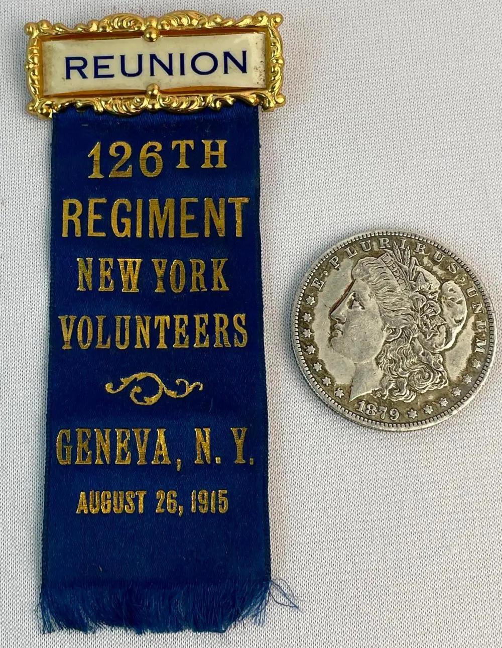 Antique 1915 Geneva NY Volunteers 126th Civil War Reunion Silk Ribbo