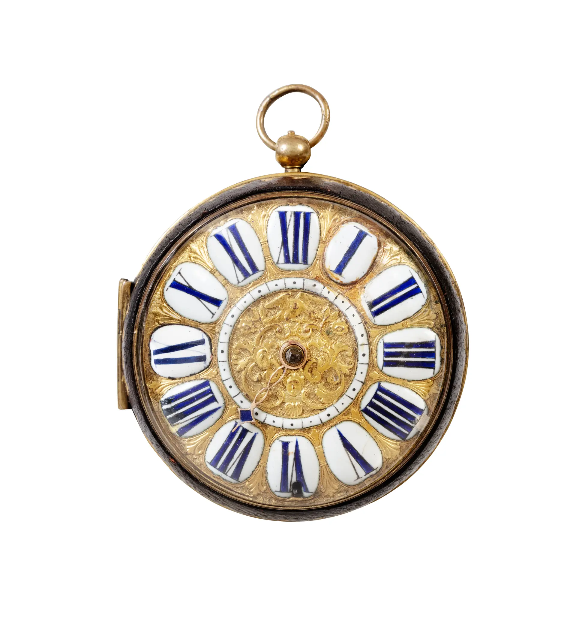 Montre de poche en laiton doré et couvert en cuir |...