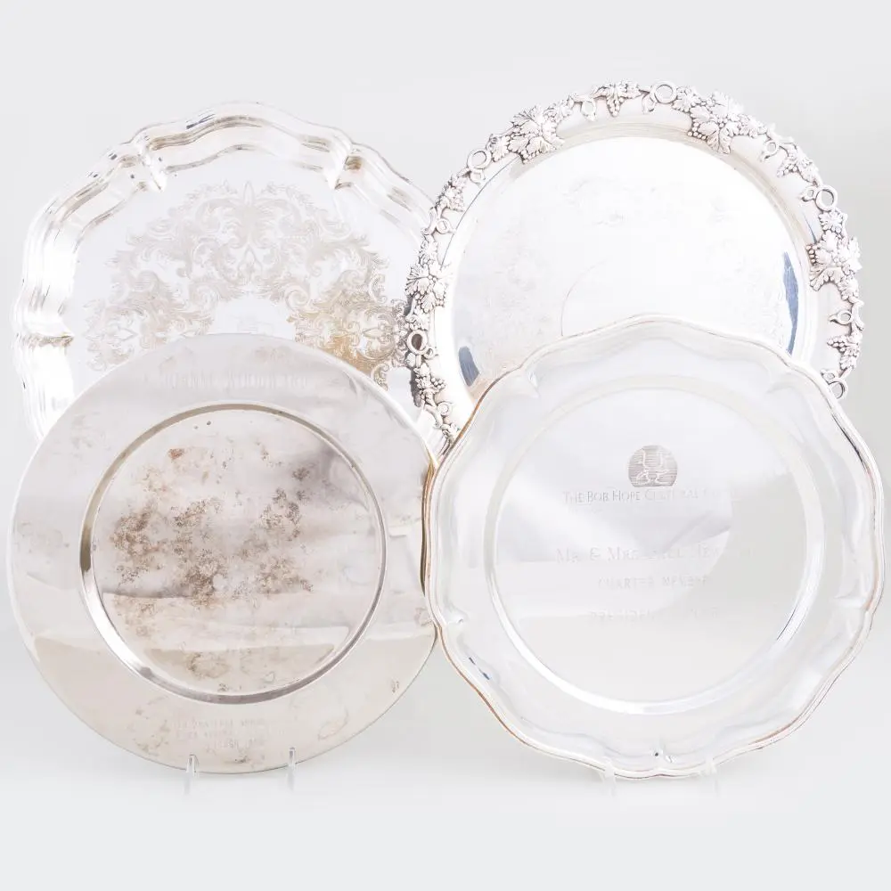 Group of Three Silver Plate Award Trays Presented to...