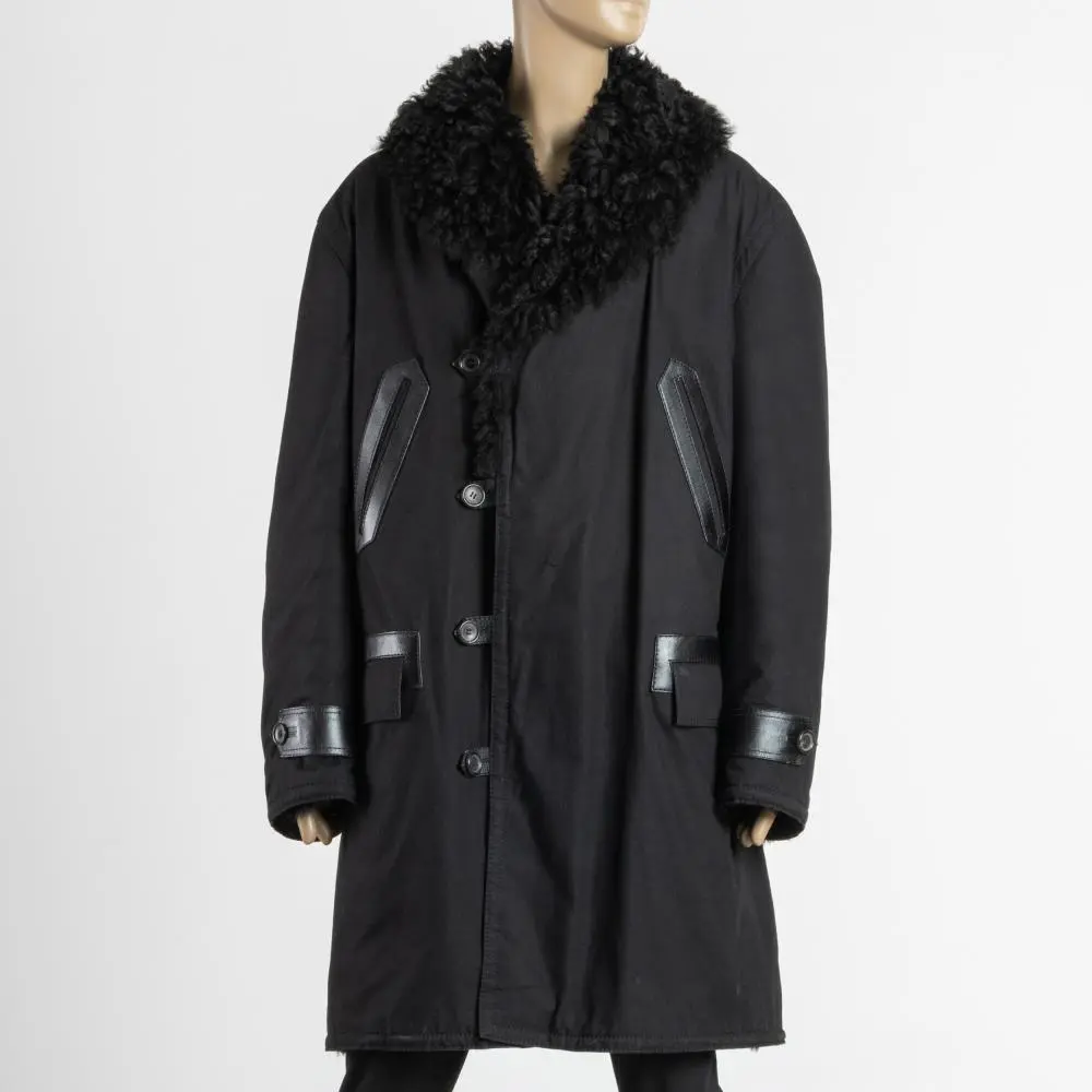 Gucci Black Denim and Shearling Fur Coat