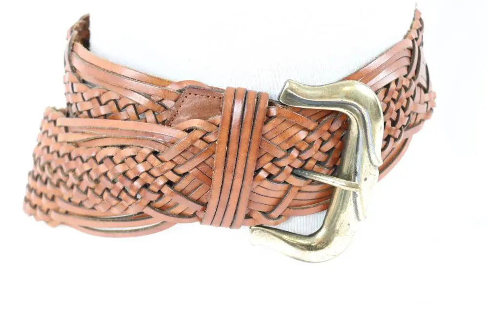 Vintage Braided Brown Leather Neiman Marcus Italy Belt & Buckle