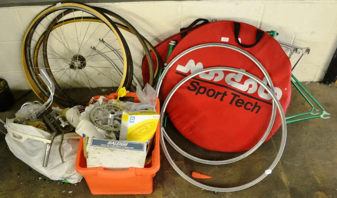 A Collection of Vintage Road Racing Frames and Parts Including: a Vitus time trial frame