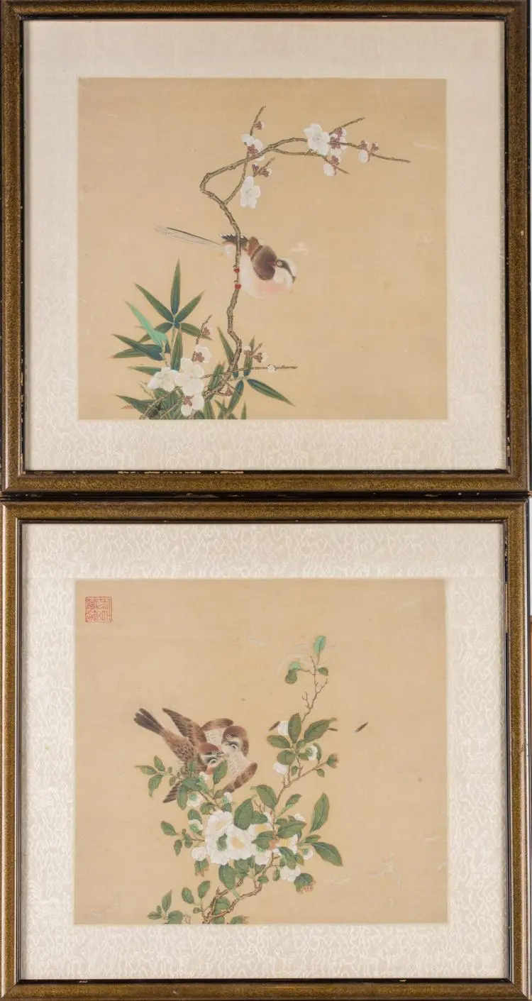 Arte Cinese A pair of ink and color paintings on silk...