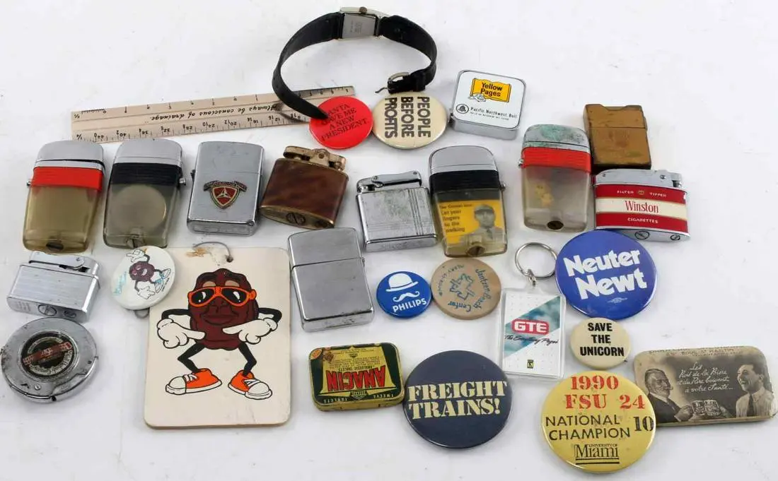 Vintage advertising lot lighters pinbacks mirror