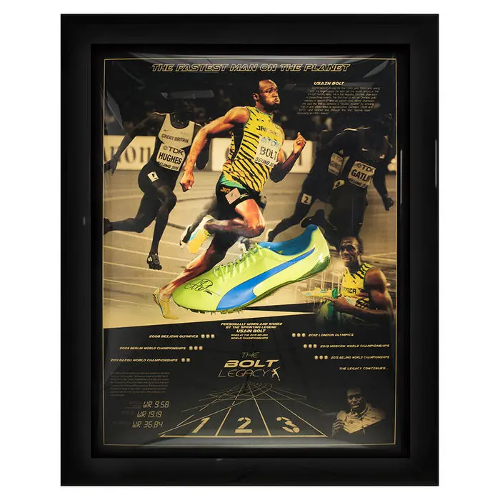 Puma Spiked Trainer of Usain Bolt worn in the 2015 World Championships: Signed and Framed