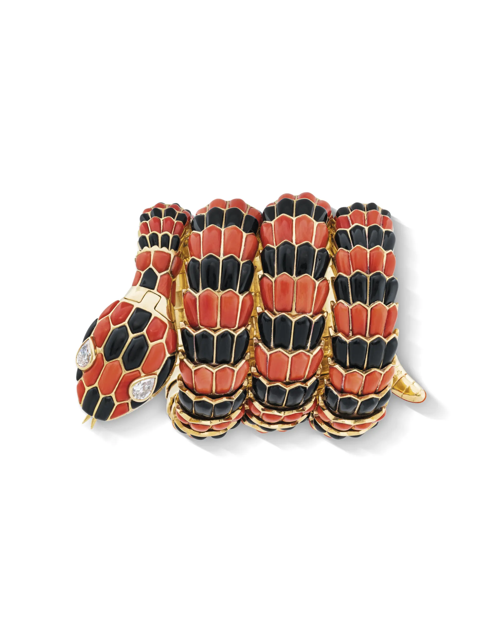 BULGARI CORAL AND ONYX 'SERPENTI' BRACELET-WATCH