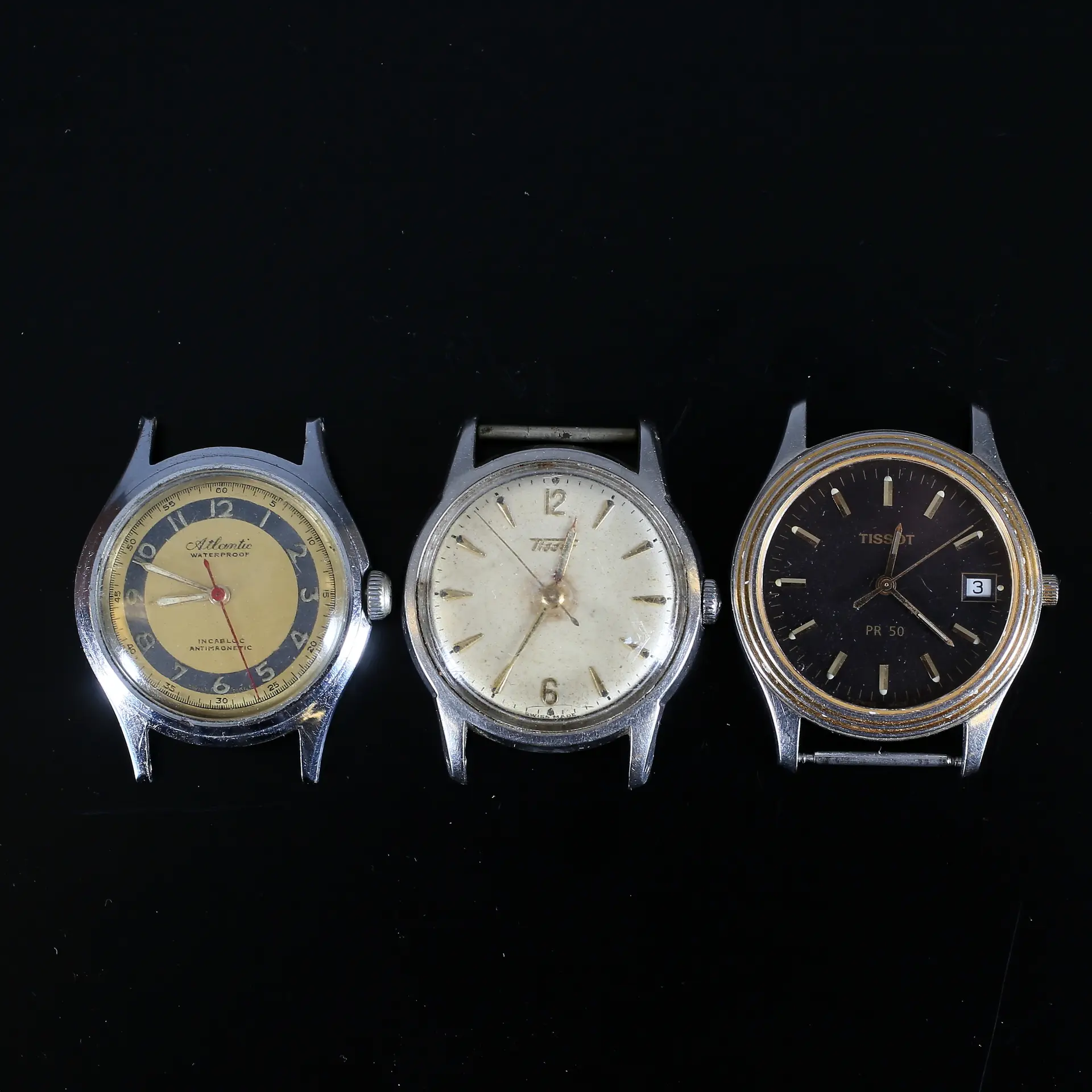 ARMBANDSUR, 3 st, Tissot samt Atlantic/Beleco, 1900-talets mitt.