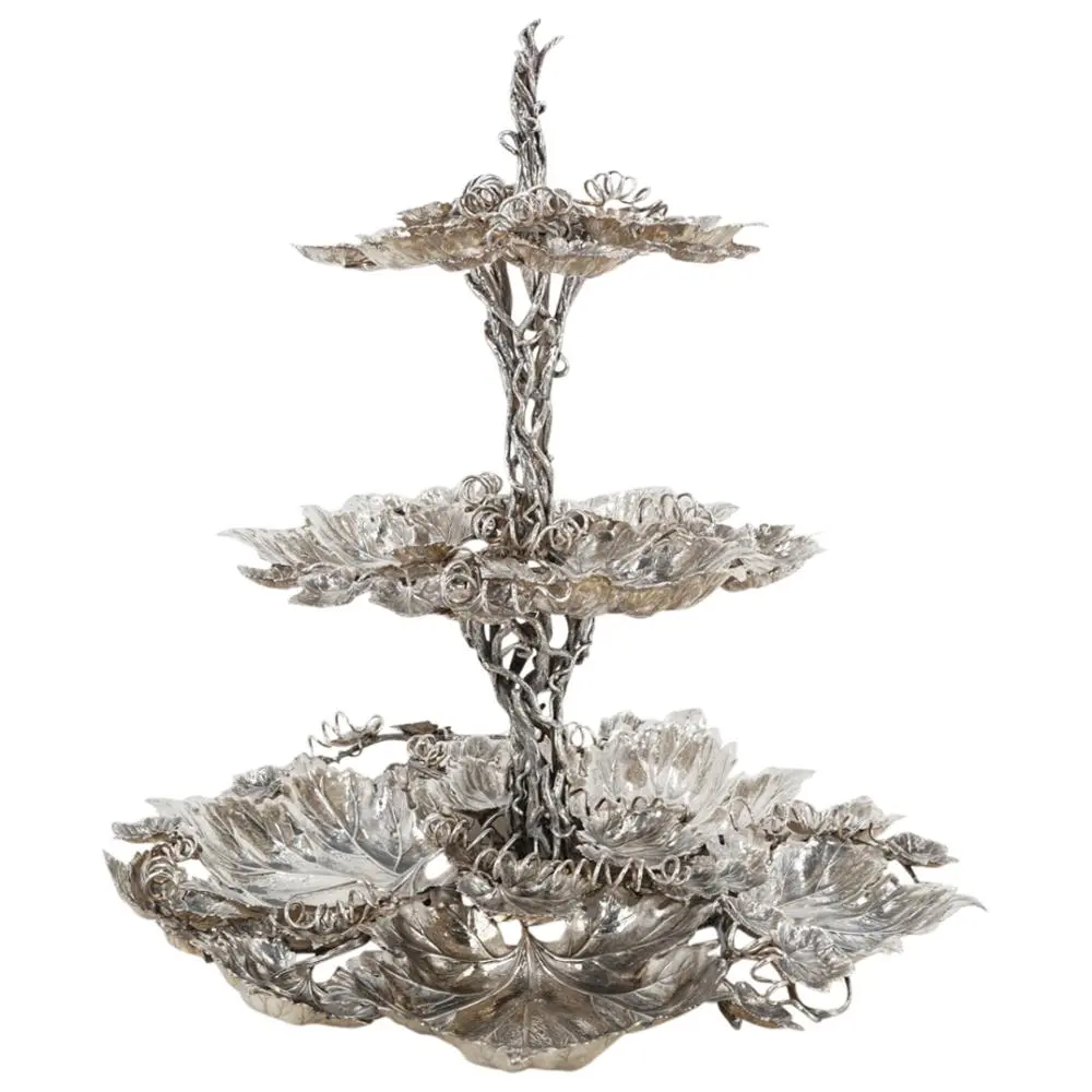 Buccellati Sterling Silver Italian Triple Tier Centerpiece