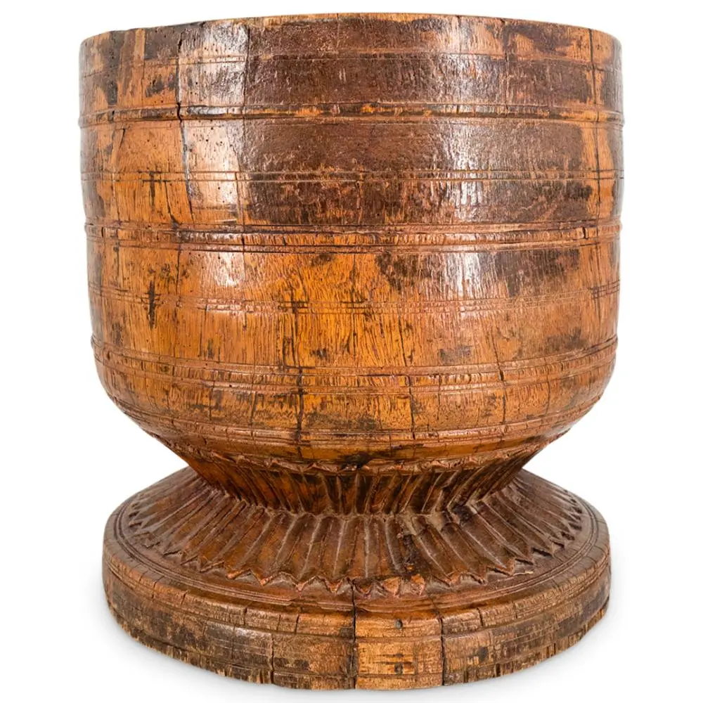 Vintage European Carved Wooden Cachepot