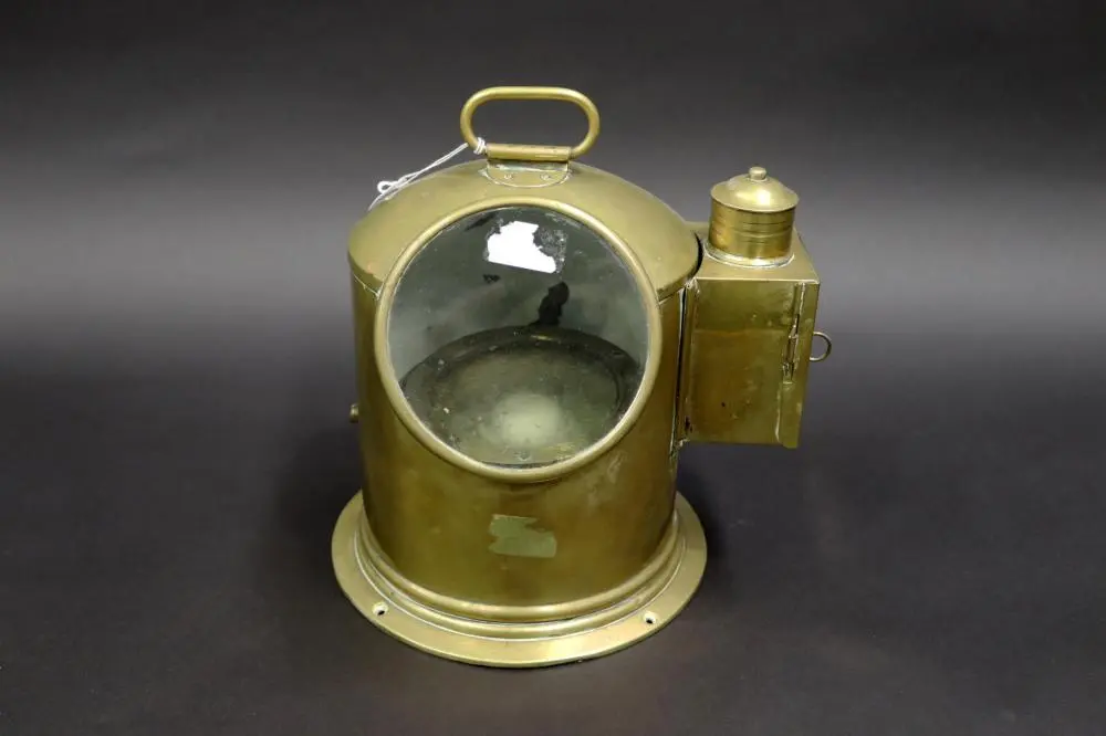 Antique 19th century ship's brass binnacle containing a gimballed compass