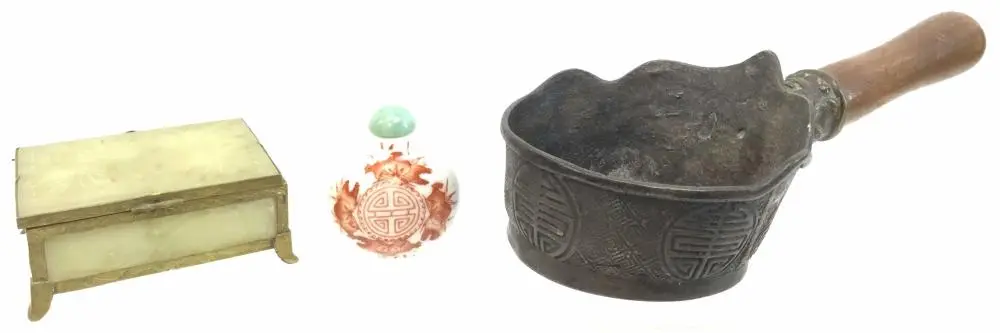Antique Chinese White Jade Box, Cast Silk Iron