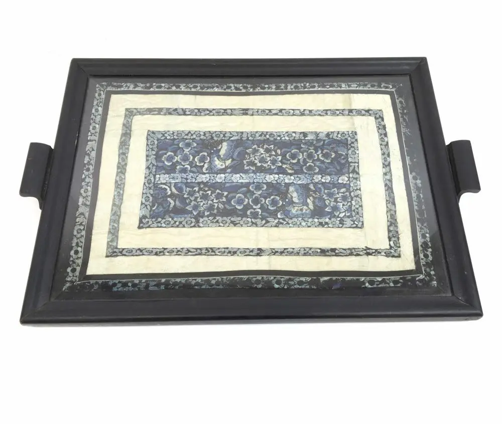 Vintage Framed Textile Serving Tray