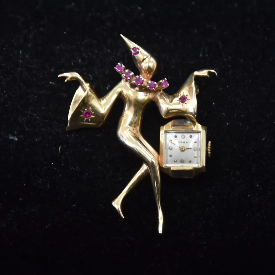 DECO 14kt GOLD LAPEL WATCH PIN - BROOCH