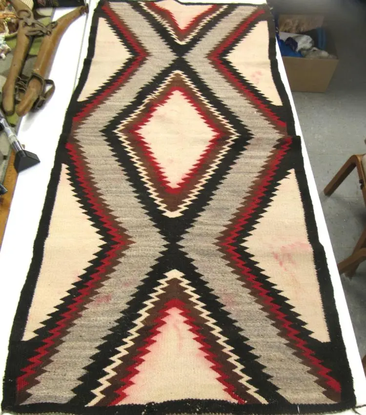 60" x 30" Navajo Indian Rug, red/Black/Brown, Some Color Bleeding