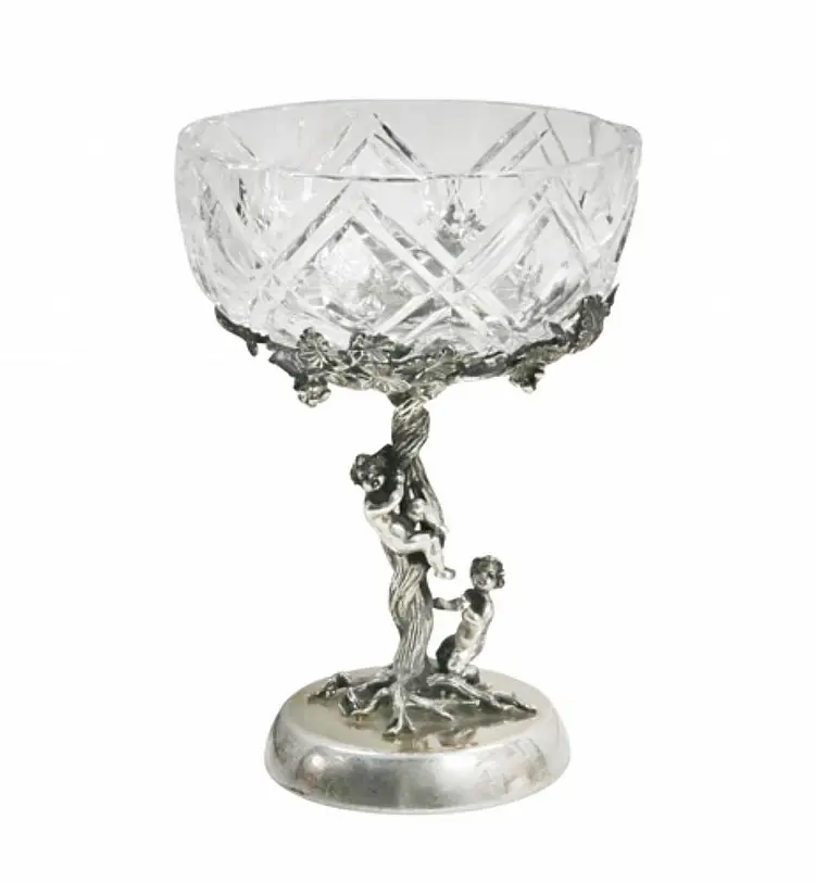 Crystal Liquor or Cordial Glasses with Silver Sculpture