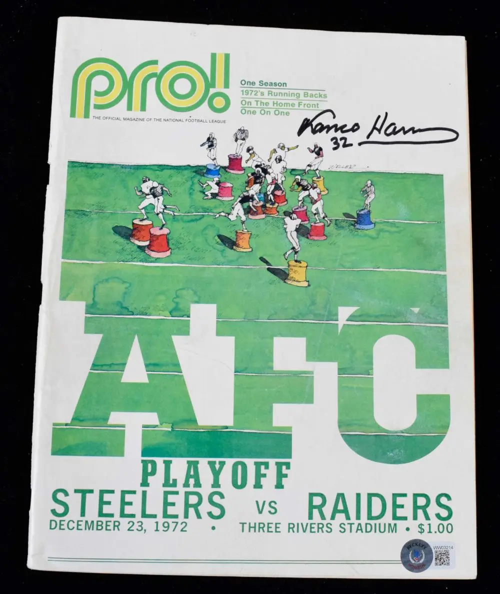 Franco Harris autographed 1972 "Immaculate Reception" AFC Playoff Game program.