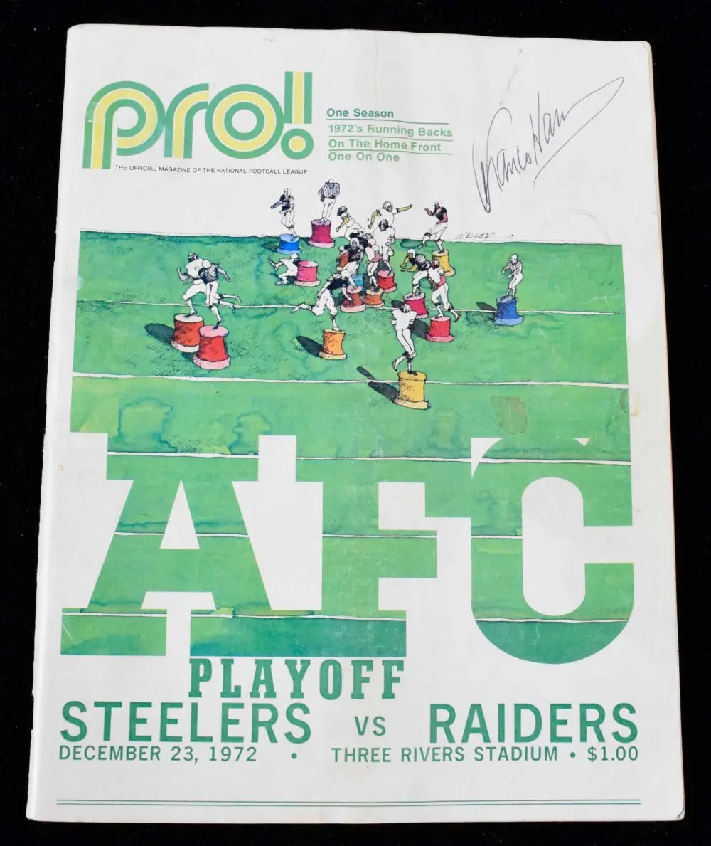 Franco Harris autographed 1972 "Immaculate Reception" AFC Playoff Game program.