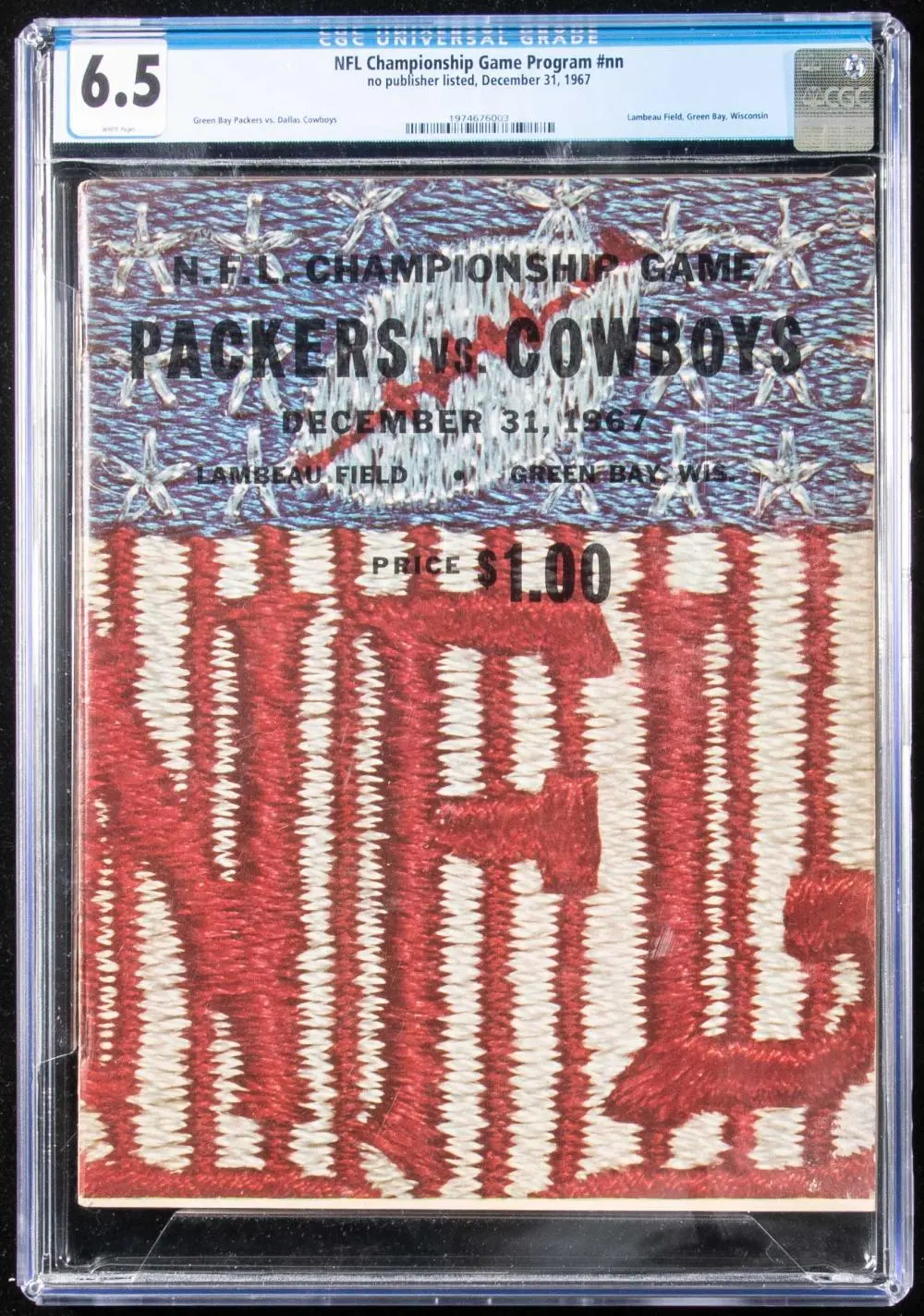 1967 Dallas Cowboys at Green Bay Packers "Ice Bowl" NFL...