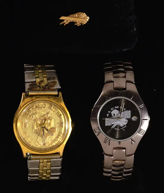 Lot of (2) Buffalo Bills watches and 14K gold lapel pin...