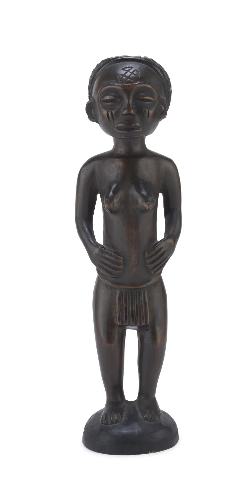 A CONGOLESE FEMALE WOOD SCULPTURE. LWENA CULTURE EARLY 20TH CENTURY.
