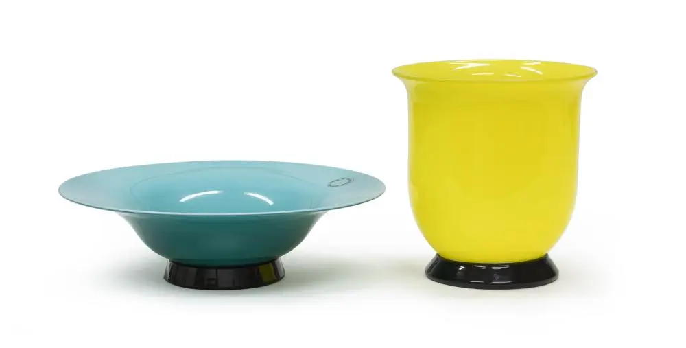 PAIR OF GLASS VASES FROM THE 1930s SERIES, VENINI MURANO, 1990s