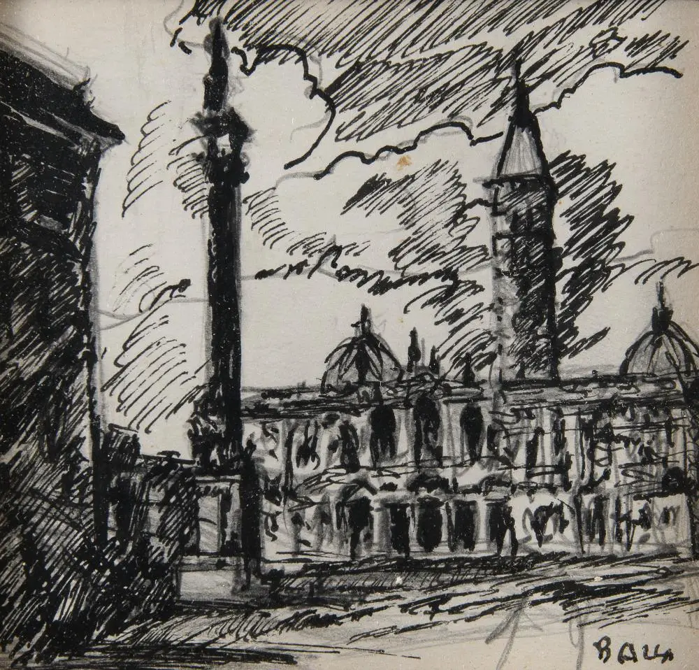 THREE INK DRAWINGS OF ROME BY GIACOMO BALLA, MID-1950s