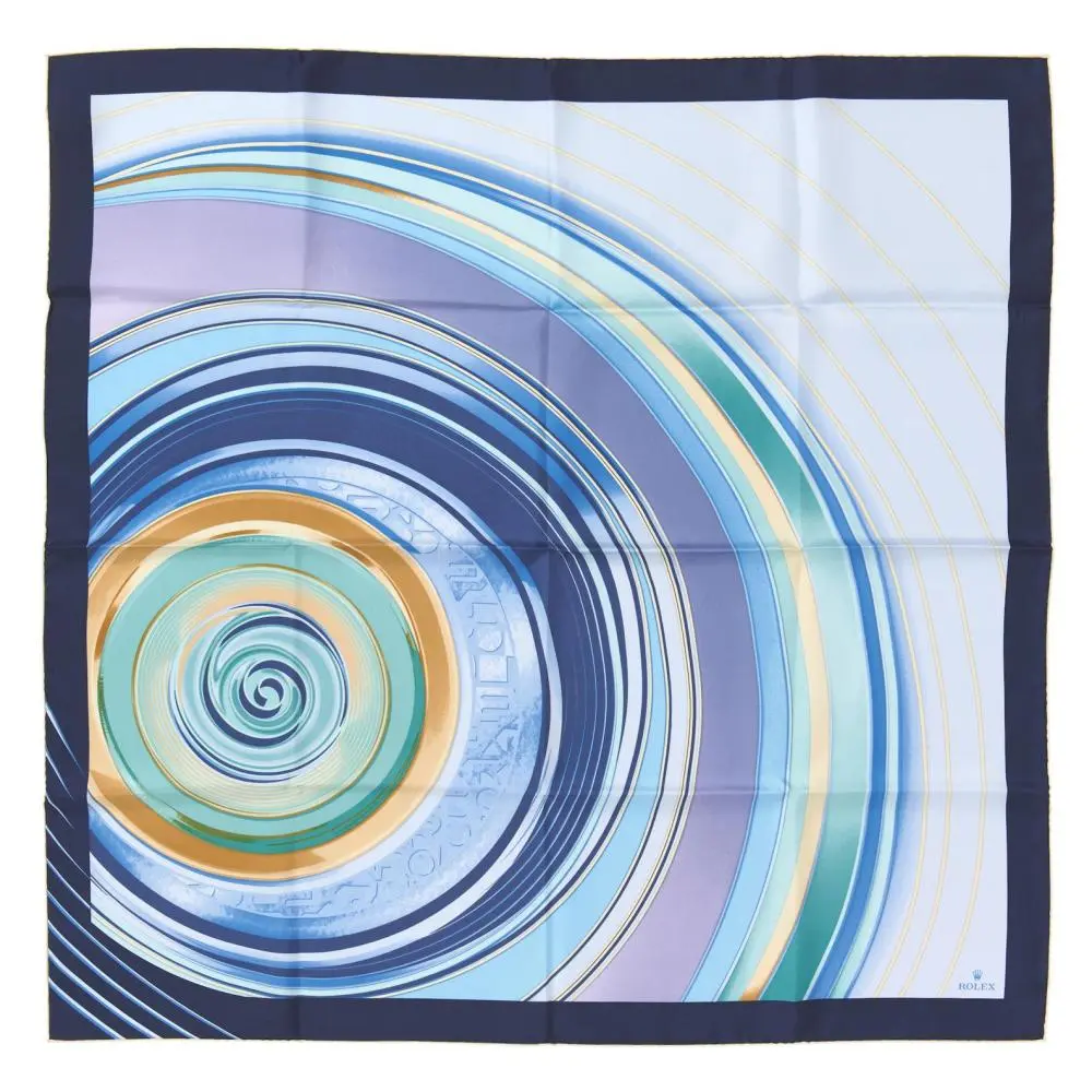 ROLEX, SILK SCARF - With watch-spring design in tones of blue
