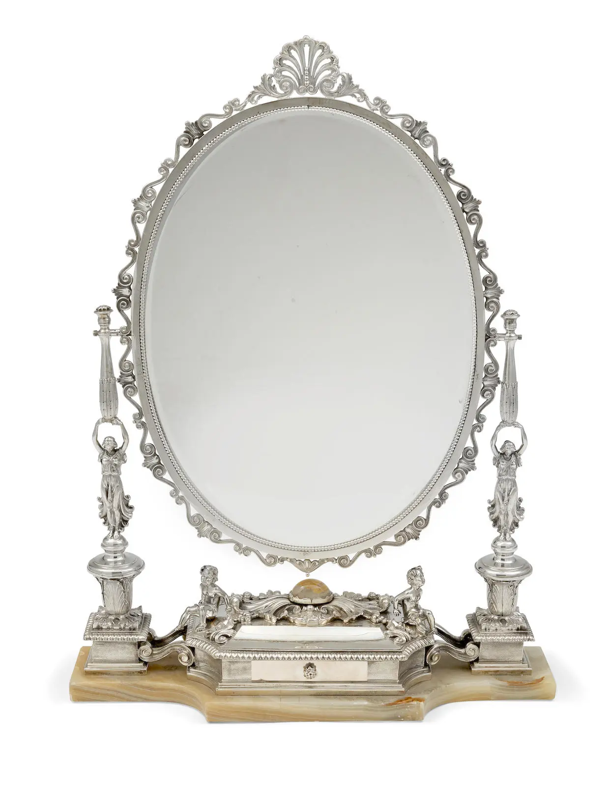 An Italian onyx-mounted sterling silver vanity mirror by Buccellati, Milan, mid-20th century