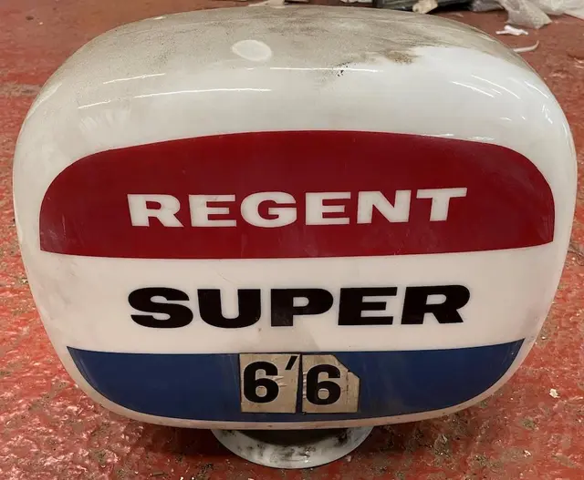 A Regent Super glass petrol pump globe,