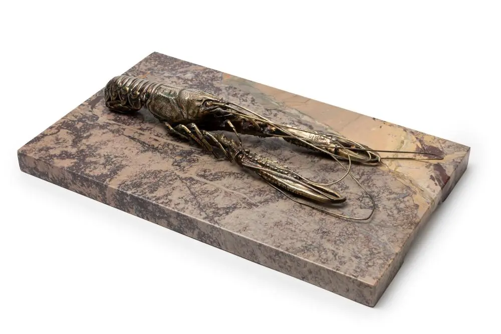 Mario Buccellati - Silver sculpture depicting prawn on marble base