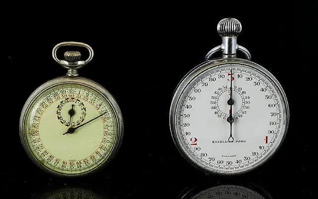 Two Plated Stop Watches The first with white dial marked 'Excelsior Park' d